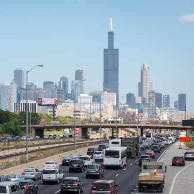 Chicago skyline with traffic