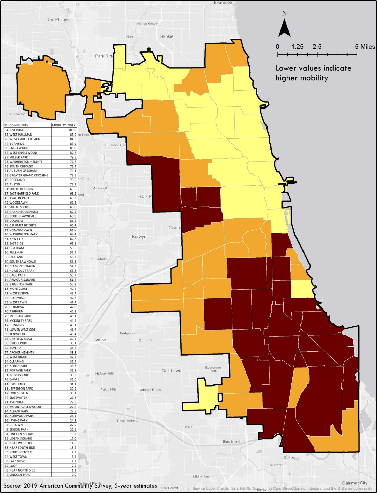 Map of Chicago showing MOEB index