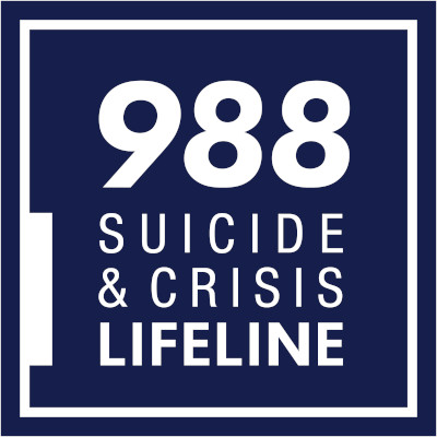 988 Suicide and Crisis Help Line logotype, square, white on navy