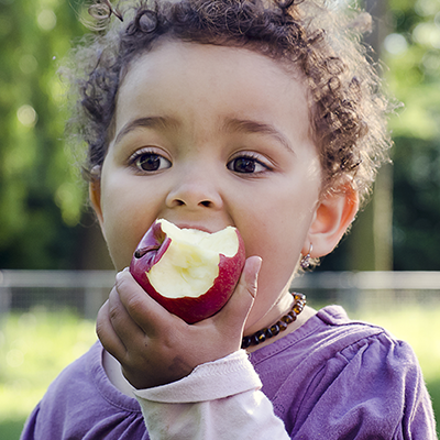 Toddler eating apple