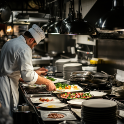 Food Safety menu image - restaurant kitchen with chef plating food