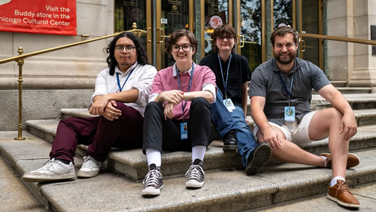 Pictured left to right are Leo Gutierrez (University of Illinois Chicago), Allen Flint (DePaul University), Evie Mirek (UIC), and Jared Smith (DePaul)