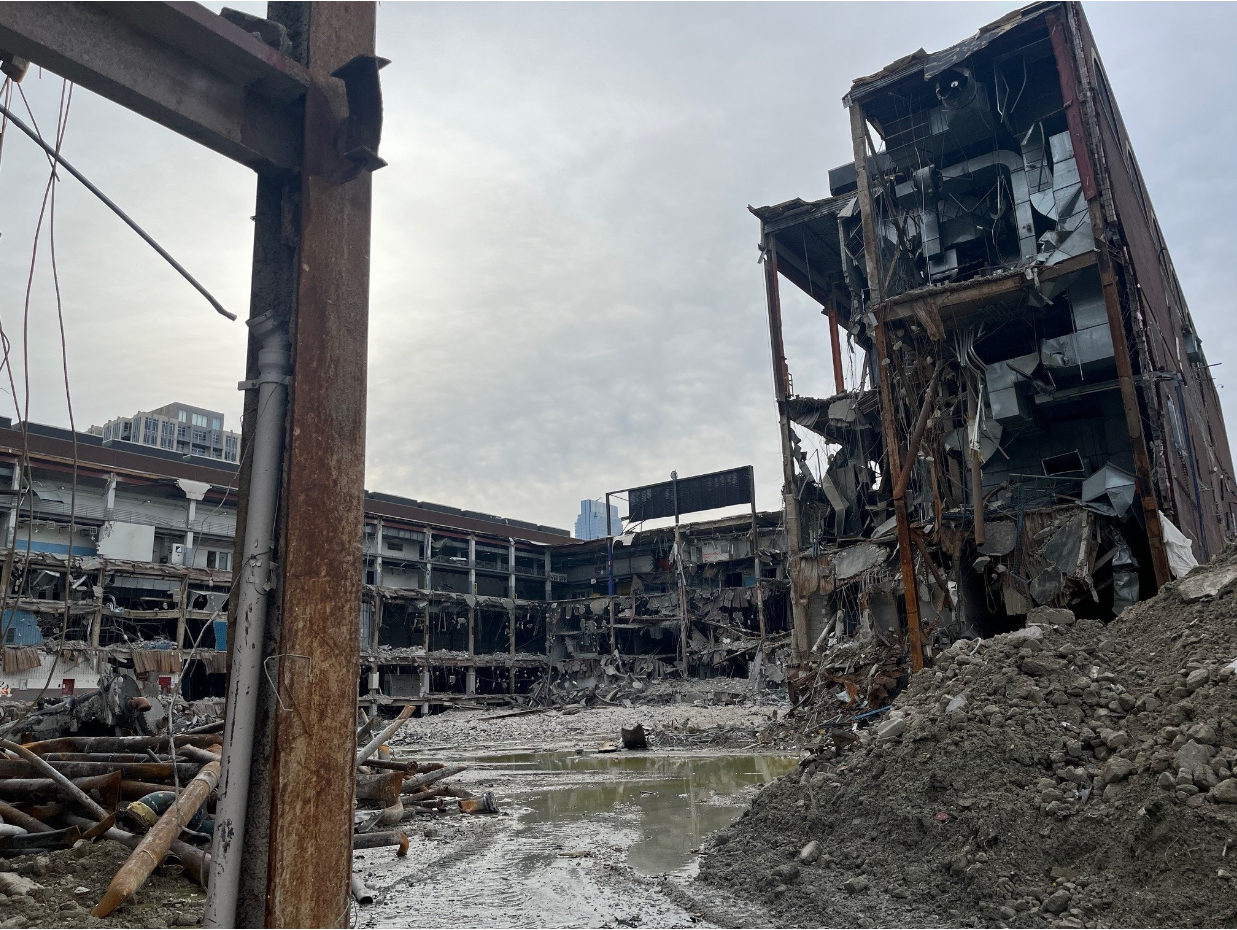 Continuing demolition of buildings on the casino site.